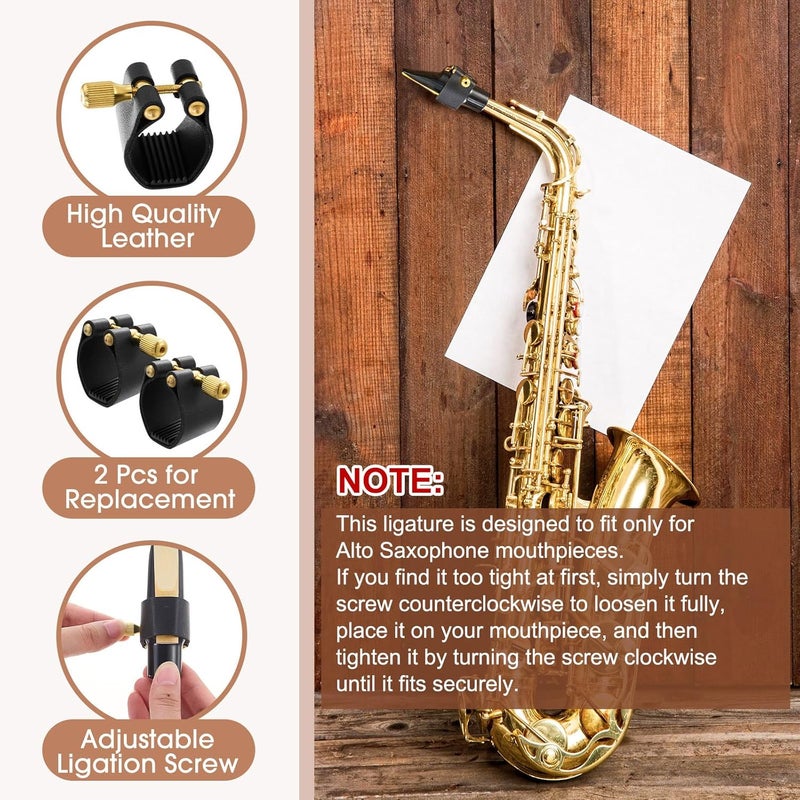 Anglechic 2 Pcs Alto Sax Ligature Fastener Compact Durable Artificial Leather Saxophone Ligature with Adjustable Screws for Alto Sax Rubber Mouthpiece (Mouthpiece/Reed Not Included) - Image 4
